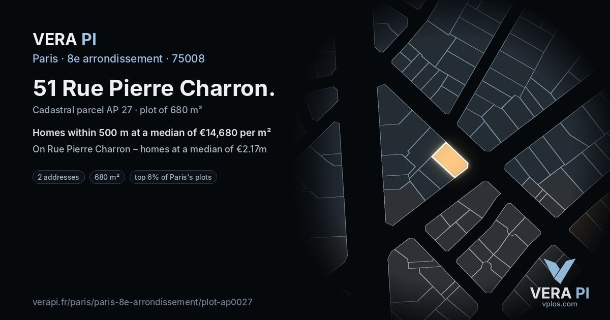 51 Rue Pierre Charron, 8e arrondissement at night – the plot lit, the parcels around coloured by the prices near them