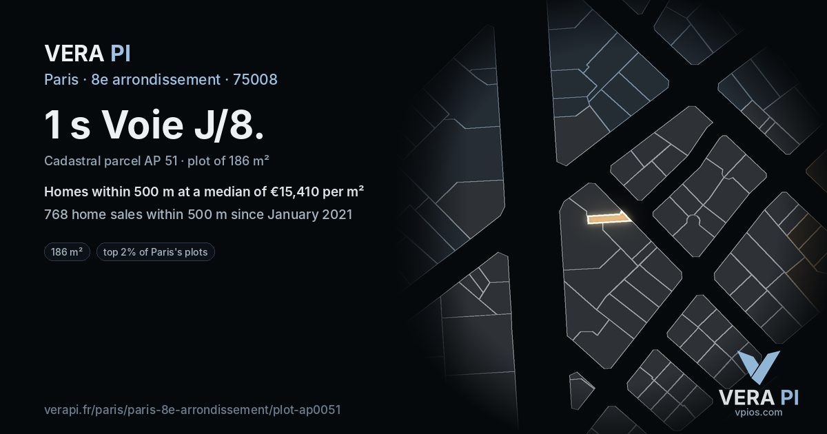 1 s Voie J/8, 8e arrondissement at night – the plot lit, the parcels around coloured by the prices near them