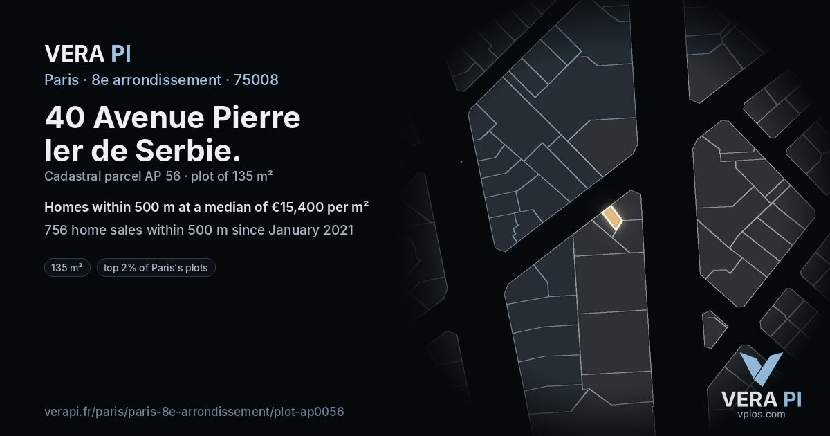 40 Avenue Pierre Ier de Serbie, 8e arrondissement at night – the plot lit, the parcels around coloured by the prices near them
