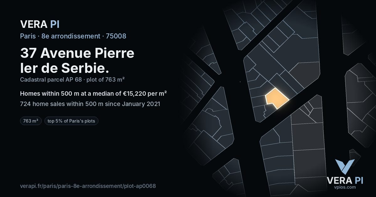 37 Avenue Pierre Ier de Serbie, 8e arrondissement at night – the plot lit, the parcels around coloured by the prices near them