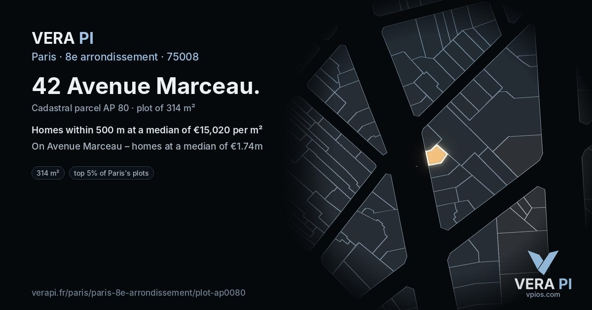 42 Avenue Marceau, 8e arrondissement at night – the plot lit, the parcels around coloured by the prices near them