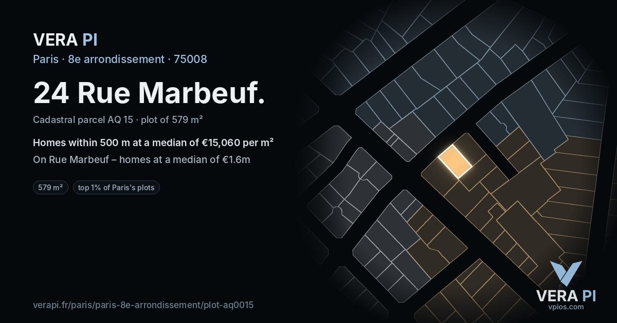 24 Rue Marbeuf, 8e arrondissement at night – the plot lit, the parcels around coloured by the prices near them
