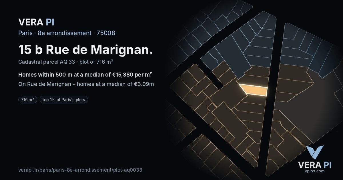 15 b Rue de Marignan, 8e arrondissement at night – the plot lit, the parcels around coloured by the prices near them