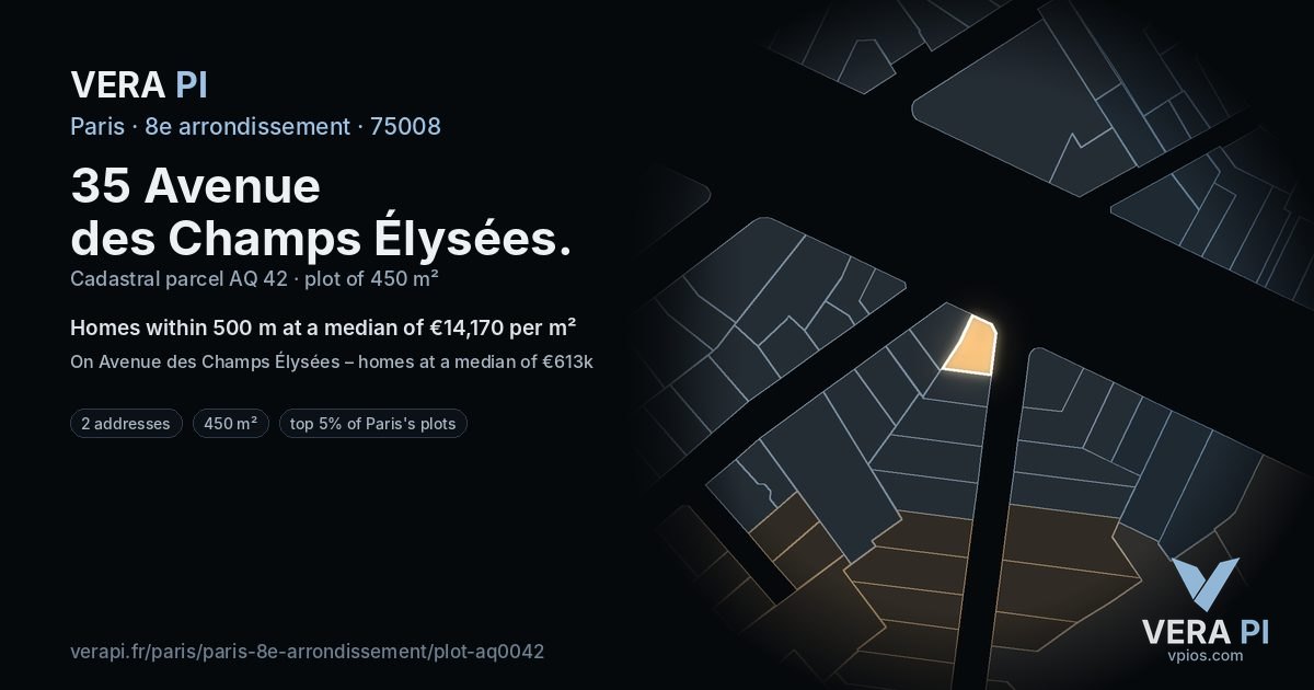 35 Avenue des Champs Élysées, 8e arrondissement at night – the plot lit, the parcels around coloured by the prices near them