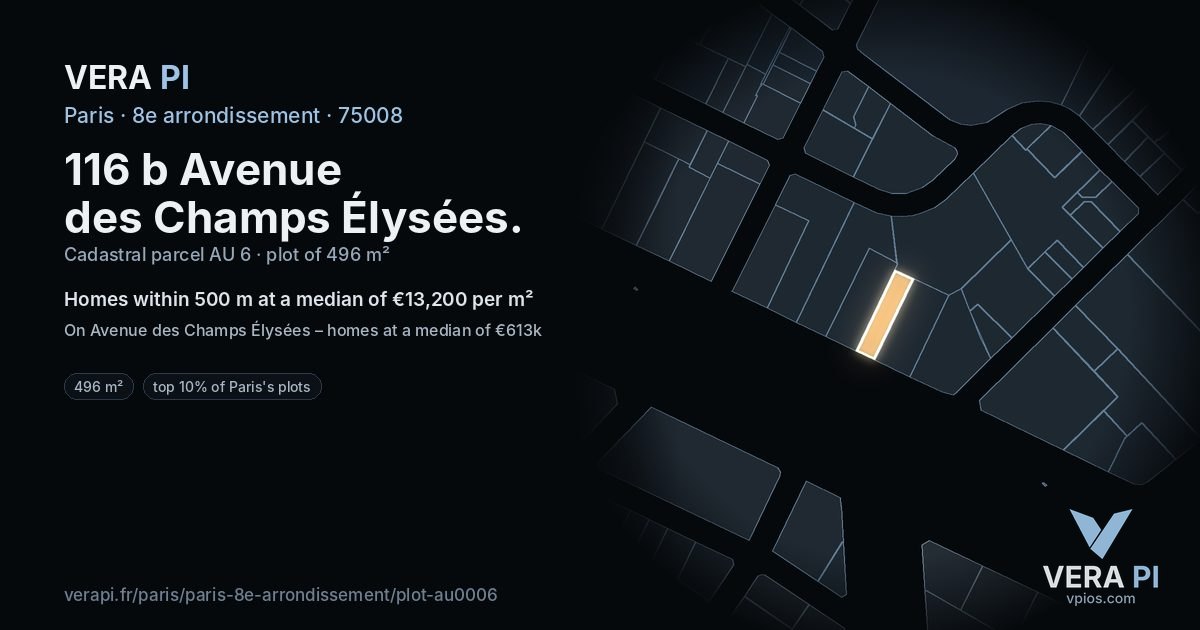 116 b Avenue des Champs Élysées, 8e arrondissement at night – the plot lit, the parcels around coloured by the prices near them