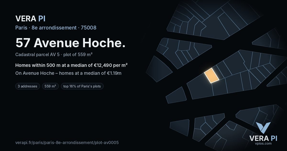 57 Avenue Hoche, 8e arrondissement at night – the plot lit, the parcels around coloured by the prices near them