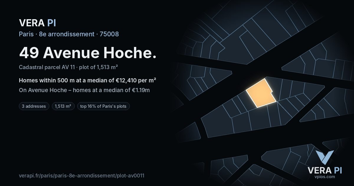 49 Avenue Hoche, 8e arrondissement at night – the plot lit, the parcels around coloured by the prices near them