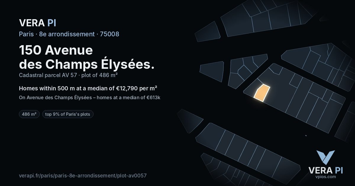 150 Avenue des Champs Élysées, 8e arrondissement at night – the plot lit, the parcels around coloured by the prices near them