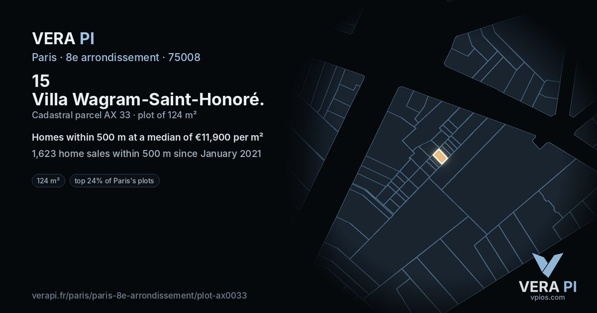 15 Villa Wagram-Saint-Honoré, 8e arrondissement at night – the plot lit, the parcels around coloured by the prices near them