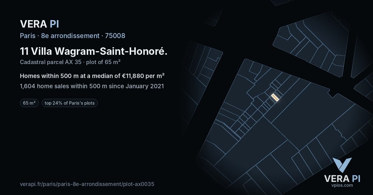11 Villa Wagram-Saint-Honoré, 8e arrondissement at night – the plot lit, the parcels around coloured by the prices near them
