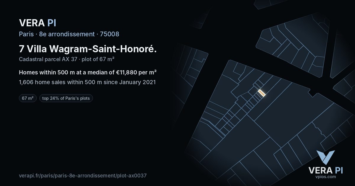 7 Villa Wagram-Saint-Honoré, 8e arrondissement at night – the plot lit, the parcels around coloured by the prices near them