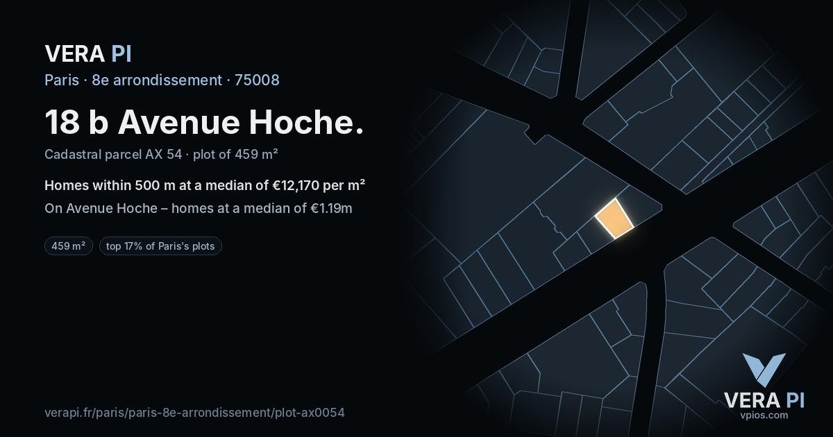 18 b Avenue Hoche, 8e arrondissement at night – the plot lit, the parcels around coloured by the prices near them