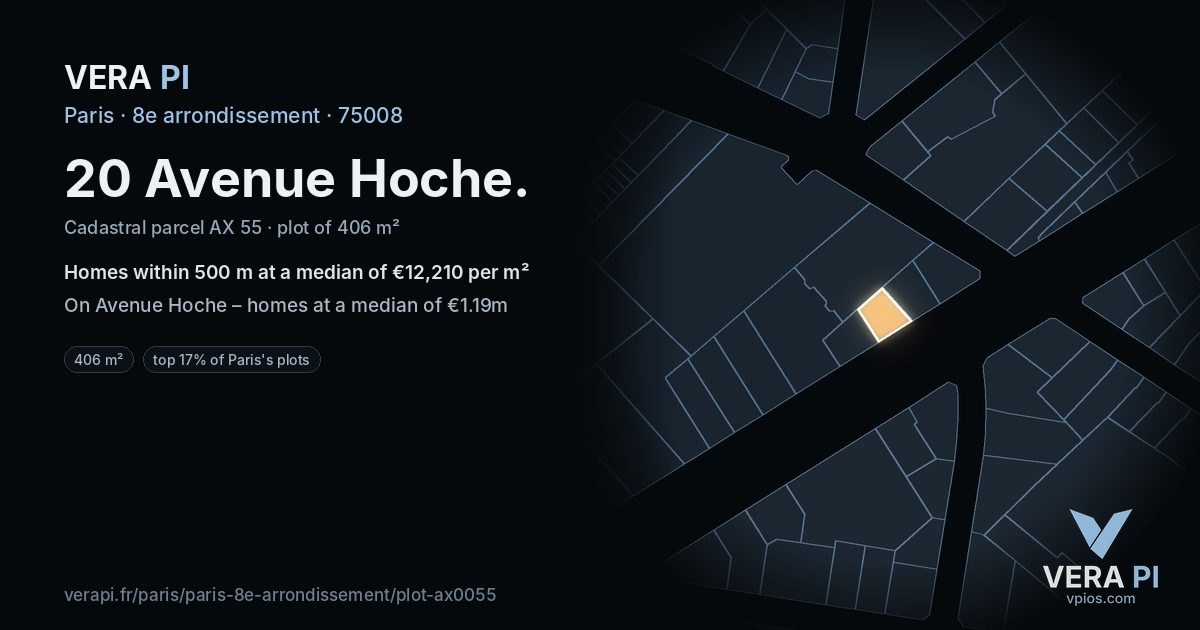 20 Avenue Hoche, 8e arrondissement at night – the plot lit, the parcels around coloured by the prices near them