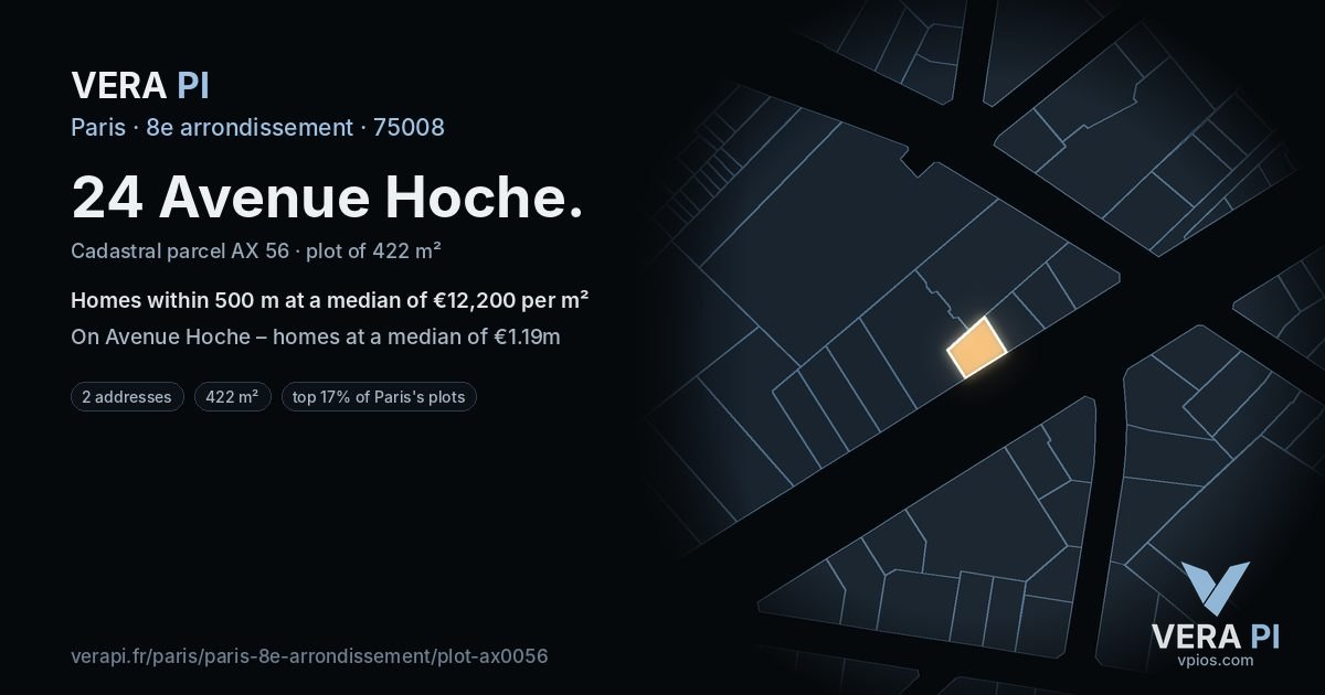 24 Avenue Hoche, 8e arrondissement at night – the plot lit, the parcels around coloured by the prices near them