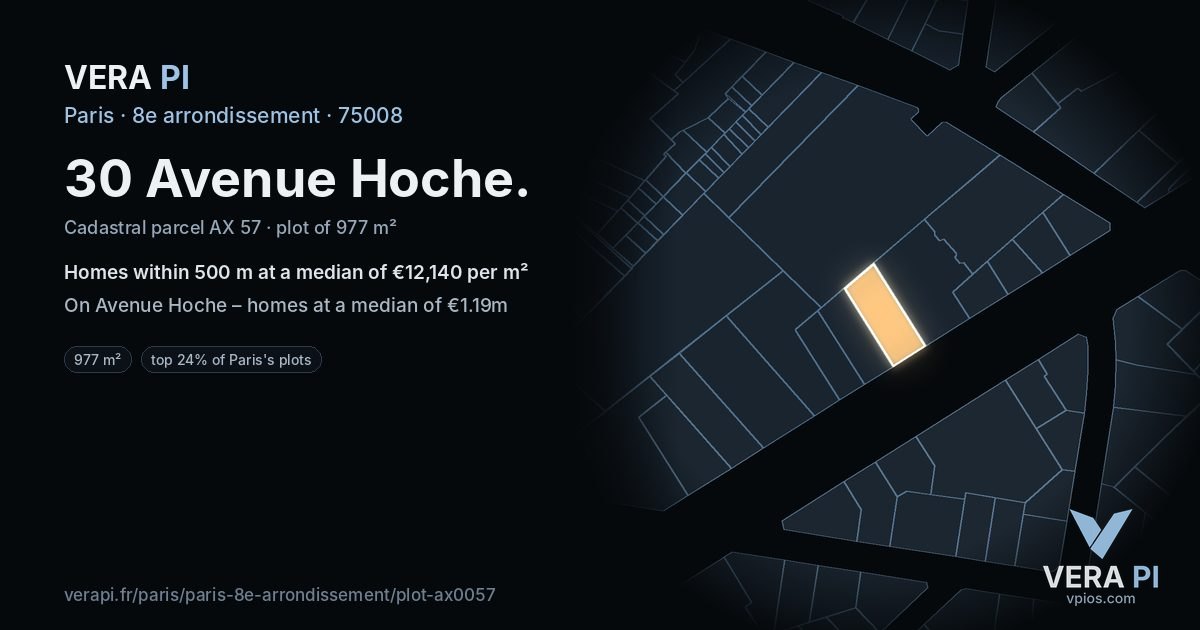 30 Avenue Hoche, 8e arrondissement at night – the plot lit, the parcels around coloured by the prices near them