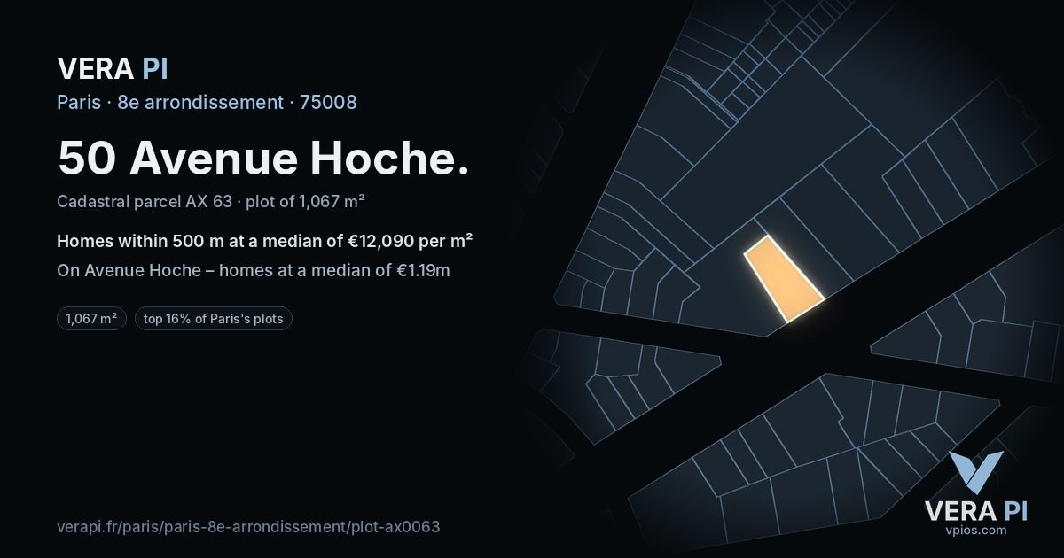 50 Avenue Hoche, 8e arrondissement at night – the plot lit, the parcels around coloured by the prices near them