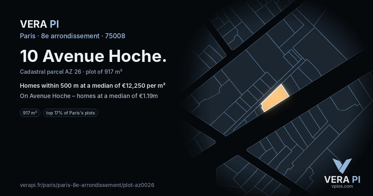 10 Avenue Hoche, 8e arrondissement at night – the plot lit, the parcels around coloured by the prices near them