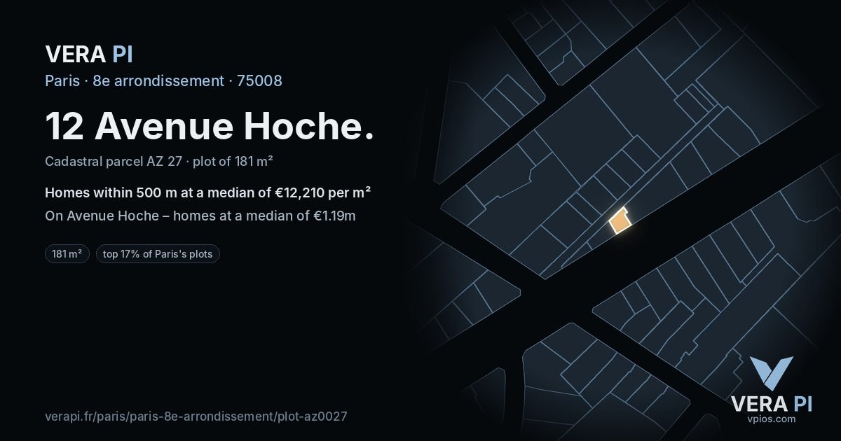 12 Avenue Hoche, 8e arrondissement at night – the plot lit, the parcels around coloured by the prices near them