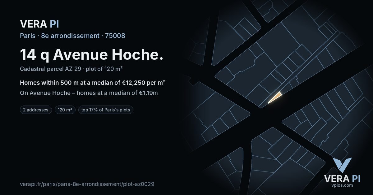 14 q Avenue Hoche, 8e arrondissement at night – the plot lit, the parcels around coloured by the prices near them