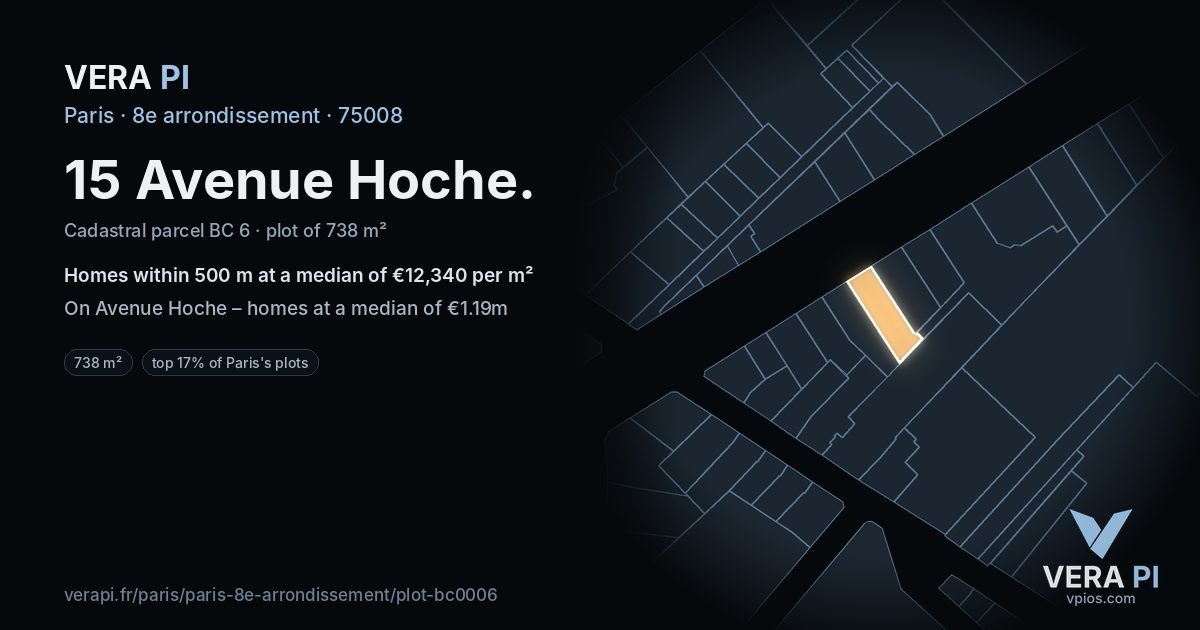 15 Avenue Hoche, 8e arrondissement at night – the plot lit, the parcels around coloured by the prices near them