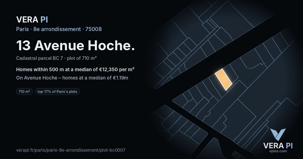 13 Avenue Hoche, 8e arrondissement at night – the plot lit, the parcels around coloured by the prices near them