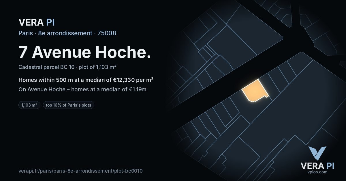7 Avenue Hoche, 8e arrondissement at night – the plot lit, the parcels around coloured by the prices near them