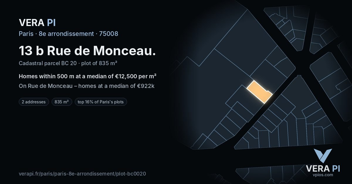 13 b Rue de Monceau, 8e arrondissement at night – the plot lit, the parcels around coloured by the prices near them