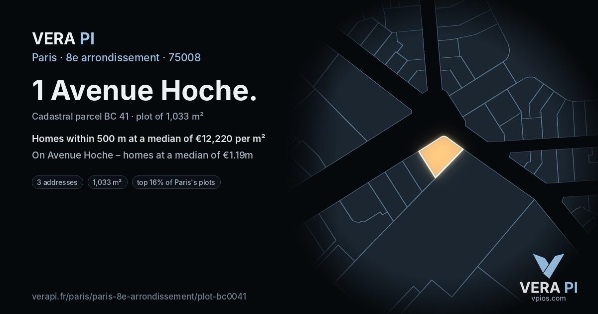 1 Avenue Hoche, 8e arrondissement at night – the plot lit, the parcels around coloured by the prices near them