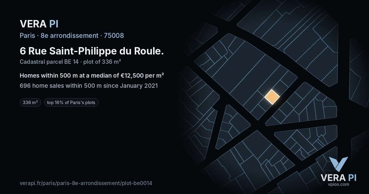 6 Rue Saint-Philippe du Roule, 8e arrondissement at night – the plot lit, the parcels around coloured by the prices near them