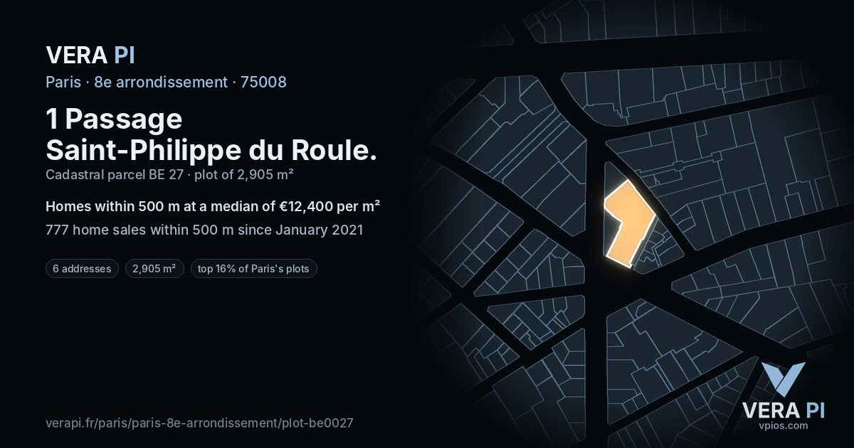1 Passage Saint-Philippe du Roule, 8e arrondissement at night – the plot lit, the parcels around coloured by the prices near them