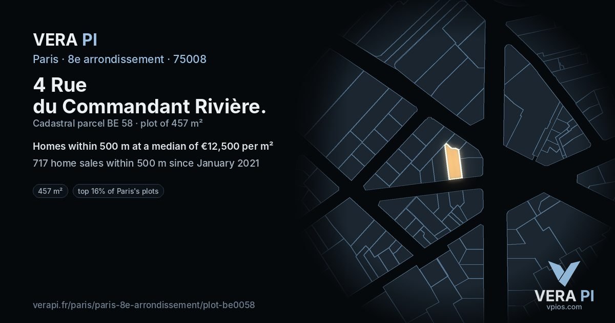 4 Rue du Commandant Rivière, 8e arrondissement at night – the plot lit, the parcels around coloured by the prices near them