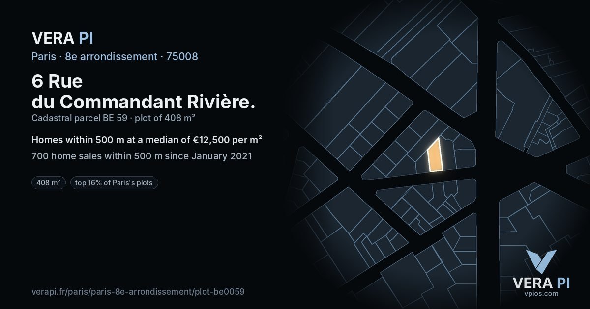 6 Rue du Commandant Rivière, 8e arrondissement at night – the plot lit, the parcels around coloured by the prices near them