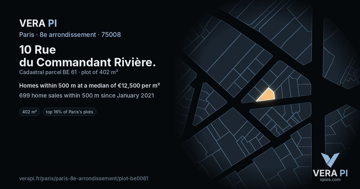 10 Rue du Commandant Rivière, 8e arrondissement at night – the plot lit, the parcels around coloured by the prices near them