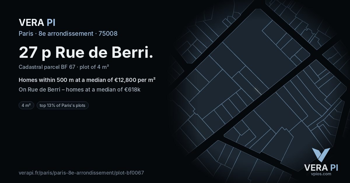 27 p Rue de Berri, 8e arrondissement at night – the plot lit, the parcels around coloured by the prices near them