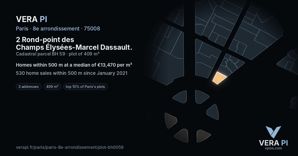 2 Rond-point des Champs Élysées-Marcel Dassault, 8e arrondissement at night – the plot lit, the parcels around coloured by the prices near them
