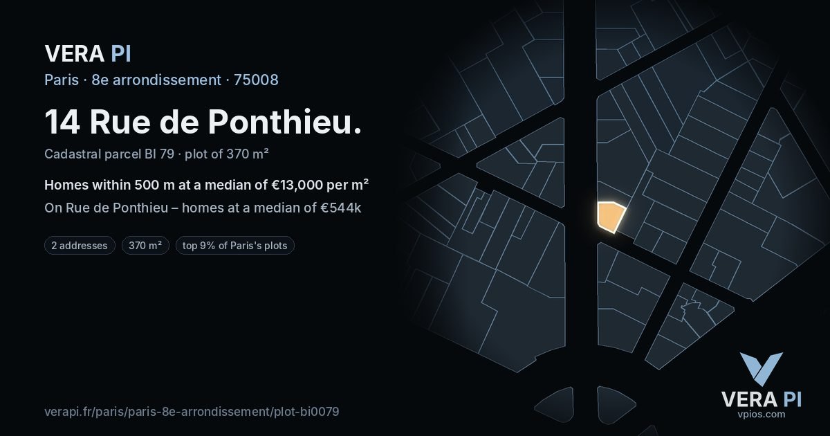 14 Rue de Ponthieu, 8e arrondissement at night – the plot lit, the parcels around coloured by the prices near them