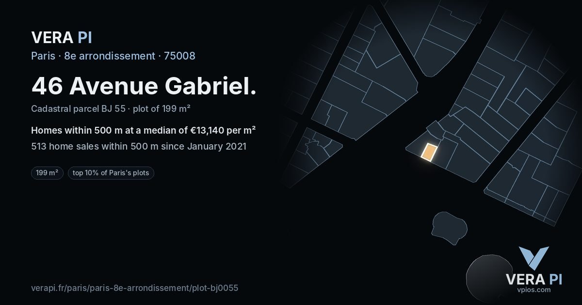 46 Avenue Gabriel, 8e arrondissement at night – the plot lit, the parcels around coloured by the prices near them