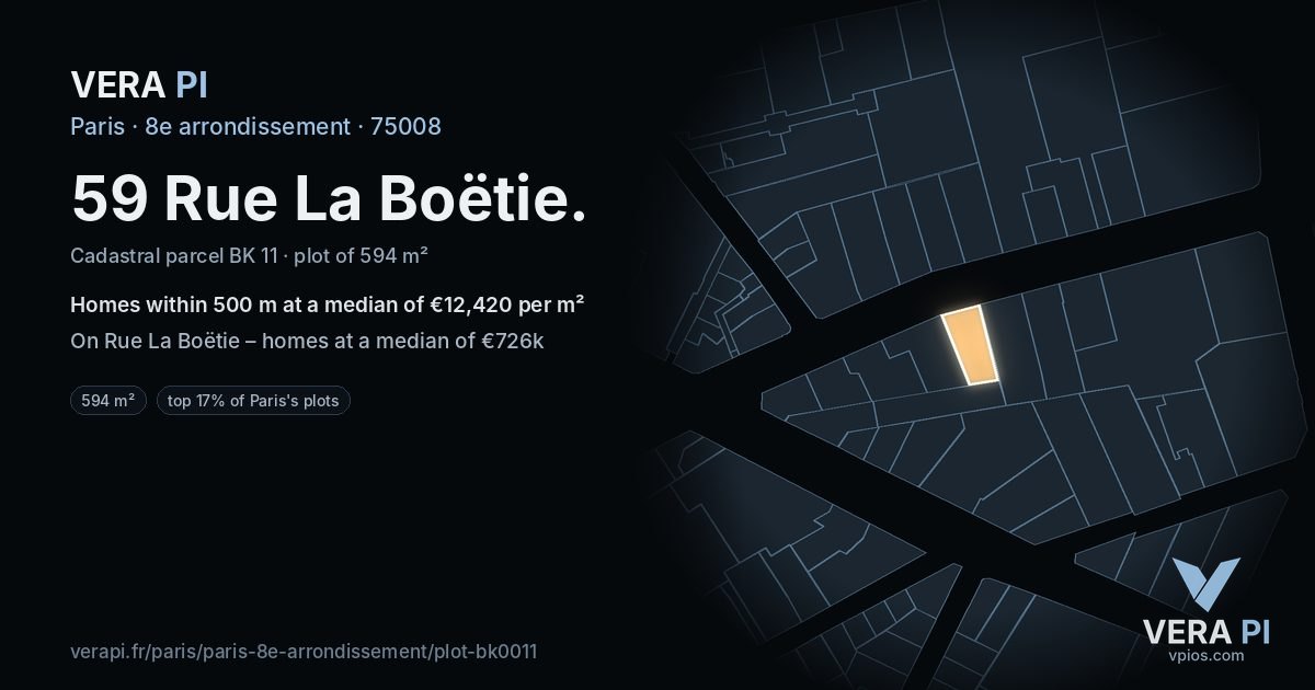 59 Rue La Boëtie, 8e arrondissement at night – the plot lit, the parcels around coloured by the prices near them