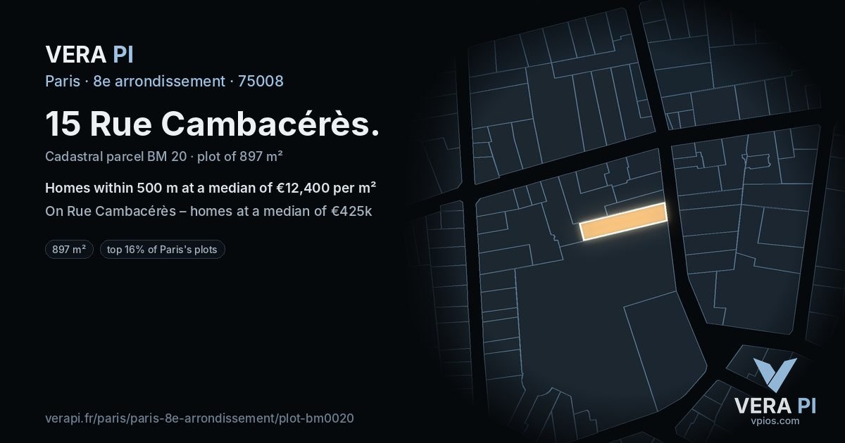 15 Rue Cambacérès, 8e arrondissement at night – the plot lit, the parcels around coloured by the prices near them