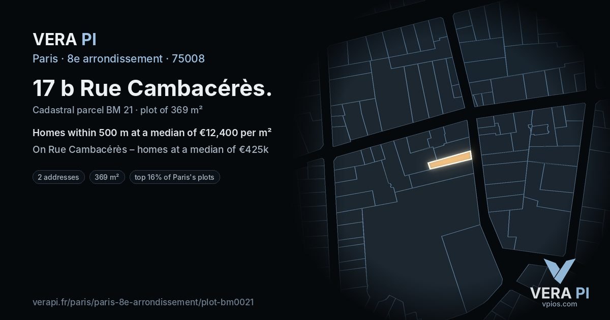 17 b Rue Cambacérès, 8e arrondissement at night – the plot lit, the parcels around coloured by the prices near them