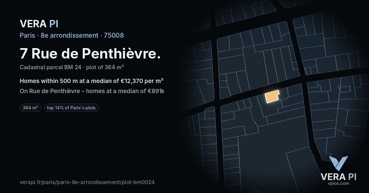 7 Rue de Penthièvre, 8e arrondissement at night – the plot lit, the parcels around coloured by the prices near them