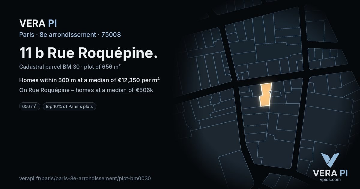 11 b Rue Roquépine, 8e arrondissement at night – the plot lit, the parcels around coloured by the prices near them