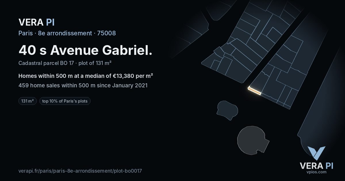 40 s Avenue Gabriel, 8e arrondissement at night – the plot lit, the parcels around coloured by the prices near them