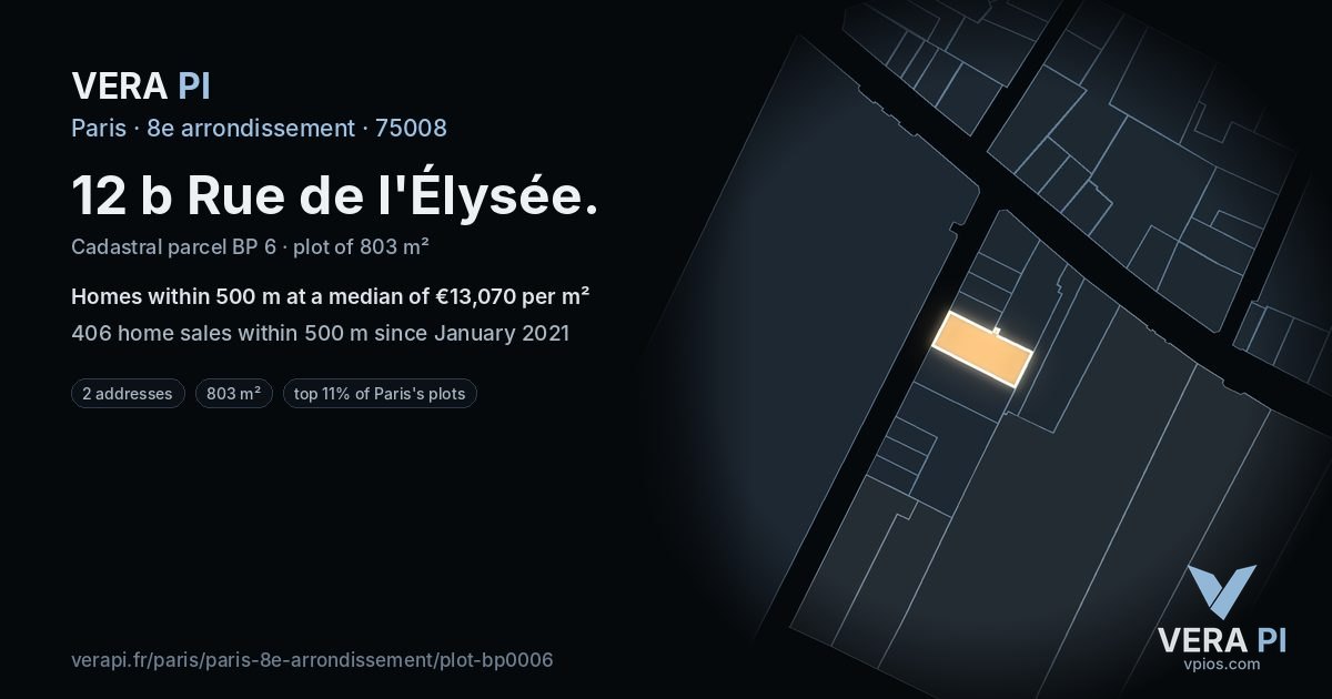 12 b Rue de l'Élysée, 8e arrondissement at night – the plot lit, the parcels around coloured by the prices near them