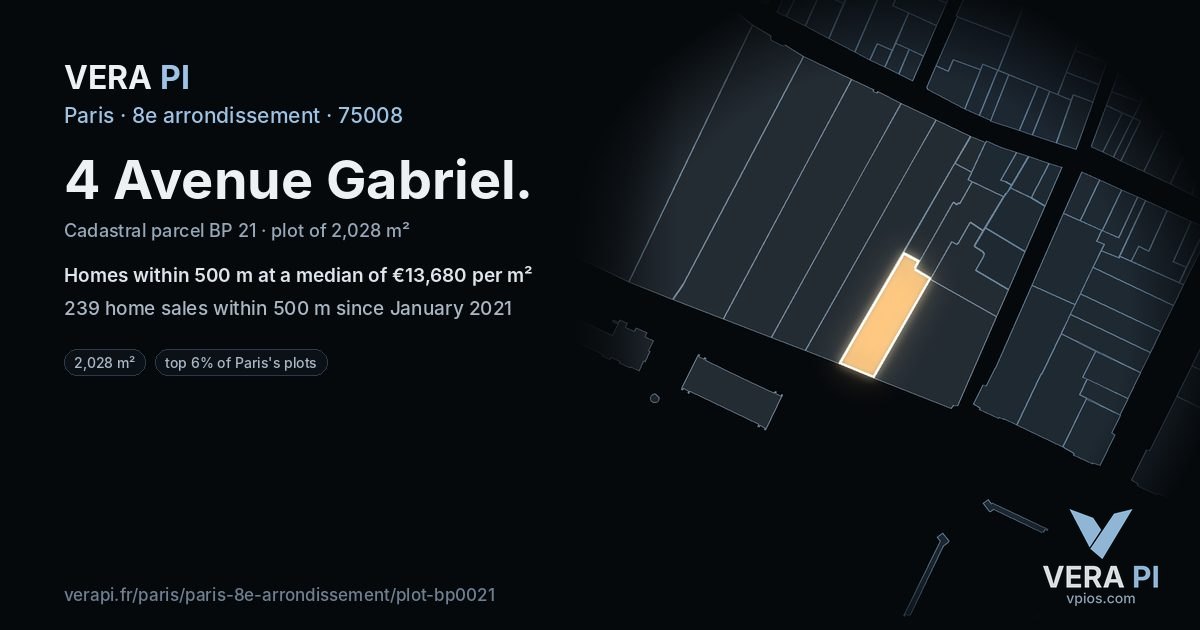 4 Avenue Gabriel, 8e arrondissement at night – the plot lit, the parcels around coloured by the prices near them