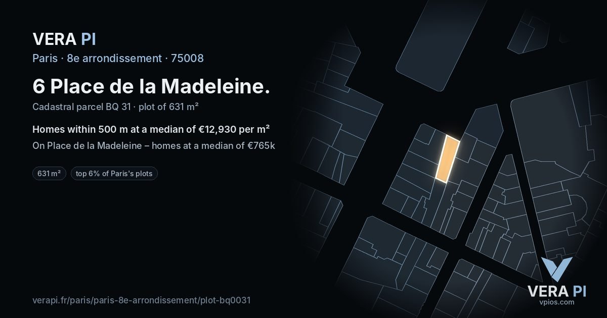 6 Place de la Madeleine, 8e arrondissement at night – the plot lit, the parcels around coloured by the prices near them