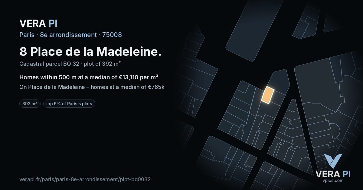 8 Place de la Madeleine, 8e arrondissement at night – the plot lit, the parcels around coloured by the prices near them