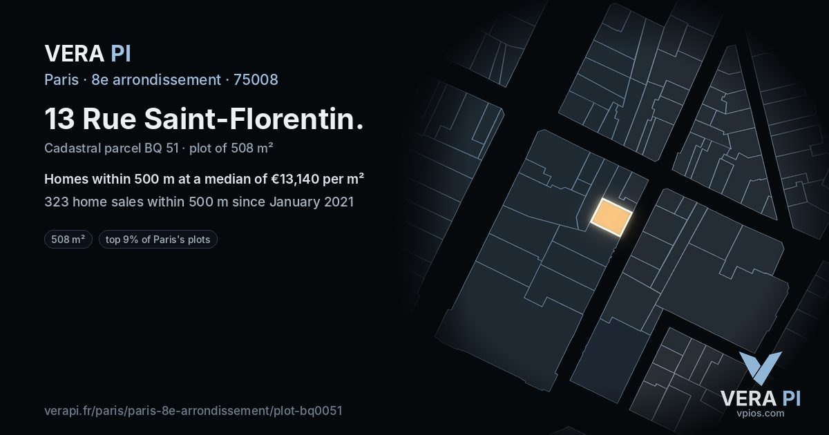 13 Rue Saint-Florentin, 8e arrondissement at night – the plot lit, the parcels around coloured by the prices near them