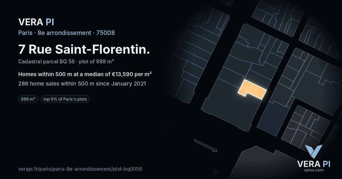 7 Rue Saint-Florentin, 8e arrondissement at night – the plot lit, the parcels around coloured by the prices near them