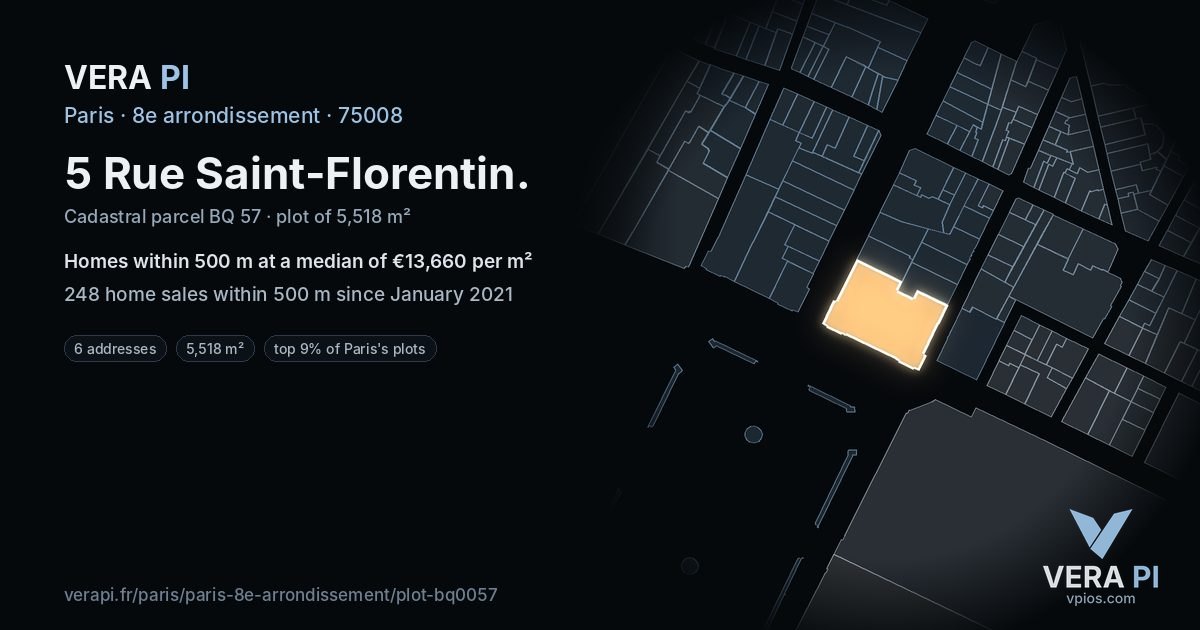 5 Rue Saint-Florentin, 8e arrondissement at night – the plot lit, the parcels around coloured by the prices near them